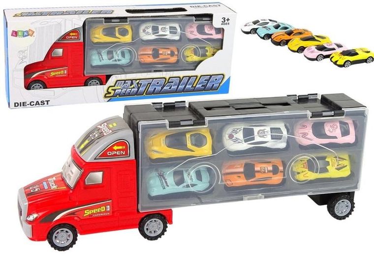 Lean Toys, laweta, transporter samochodzików z resorakami, 6 szt.