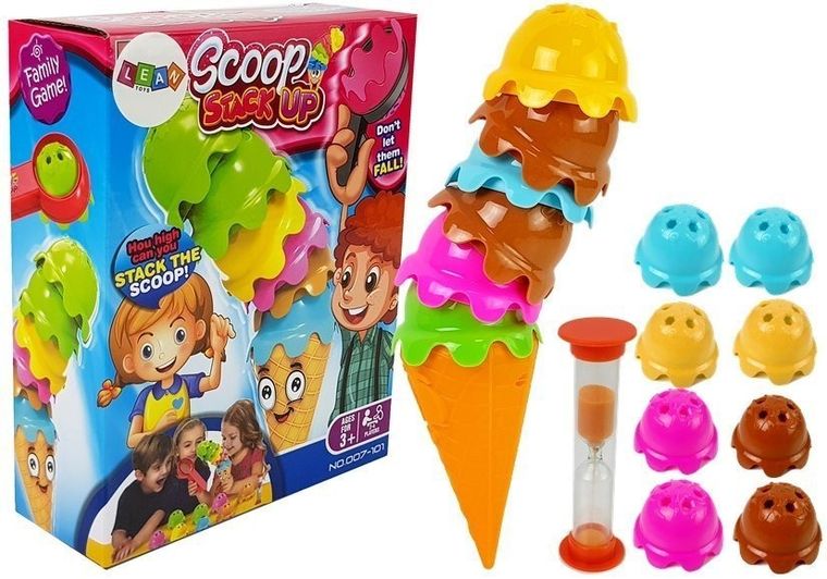 Lean Toys, Lody w wafelku, kolorowa piramidka, gra zręcznościowa