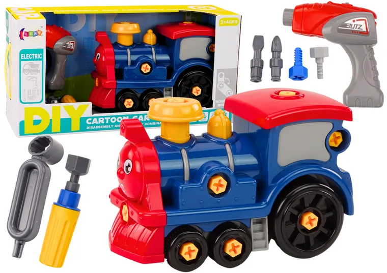 Lean Toys, lokomotywa do skręcania, granatowa