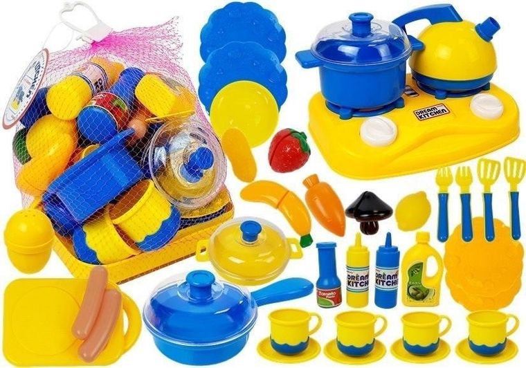 Lean Toys, Mały Kucharz, zestaw naczyń plastikowych z mini kuchenką