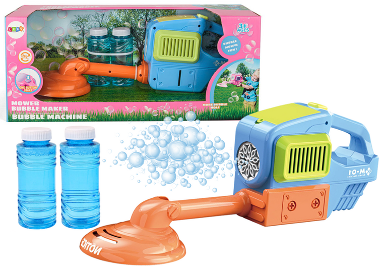 Lean Toys, maszyna do baniek mydlanych, kosiarka, niebieska