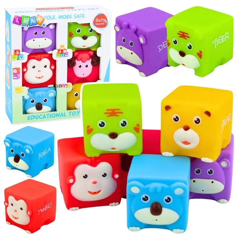 Lean Toys, miękkie klocki edukacyjne, zwierzątka, 6 szt.