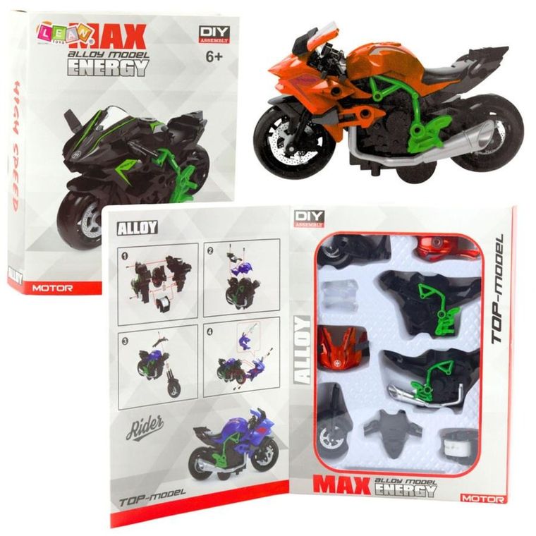 Lean Toys, motocykl, metalowy pojazd do skręcania, 1:14