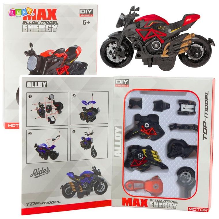 Lean Toys, motocykl, metalowy pojazd do skręcania, 1:14
