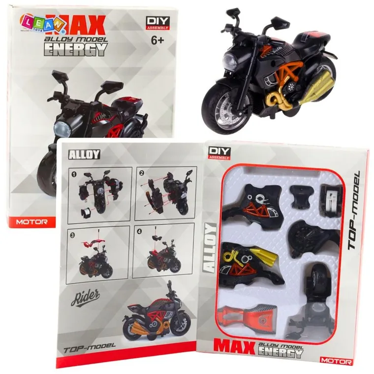 Lean Toys, motocykl, metalowy pojazd do skręcania, 1:14