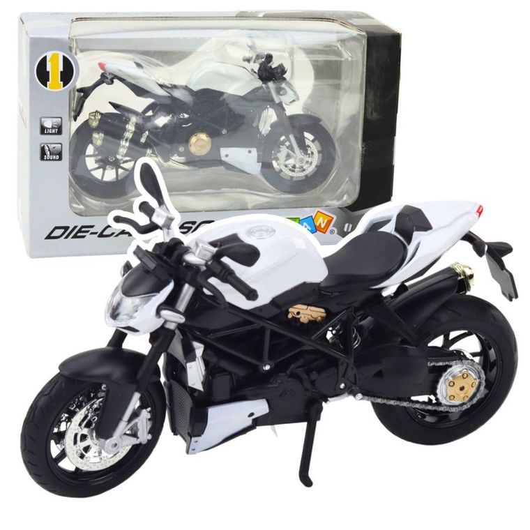 Lean Toys, motocykl, pojazd interaktywny, metalowy, biały, 1:12