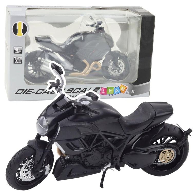 Lean Toys, motocykl, pojazd interaktywny, metalowy, czarno-złoty, 1:12