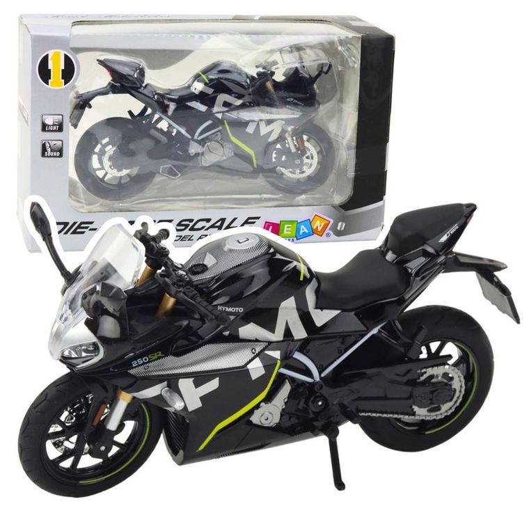 Lean Toys, motocykl, pojazd interaktywny, metalowy, czarny, 1:12