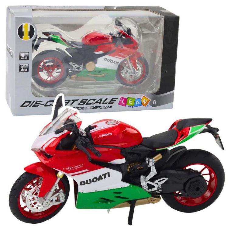 Lean Toys, motocykl, pojazd interaktywny, metalowy, czerwono-zielony, 1:12