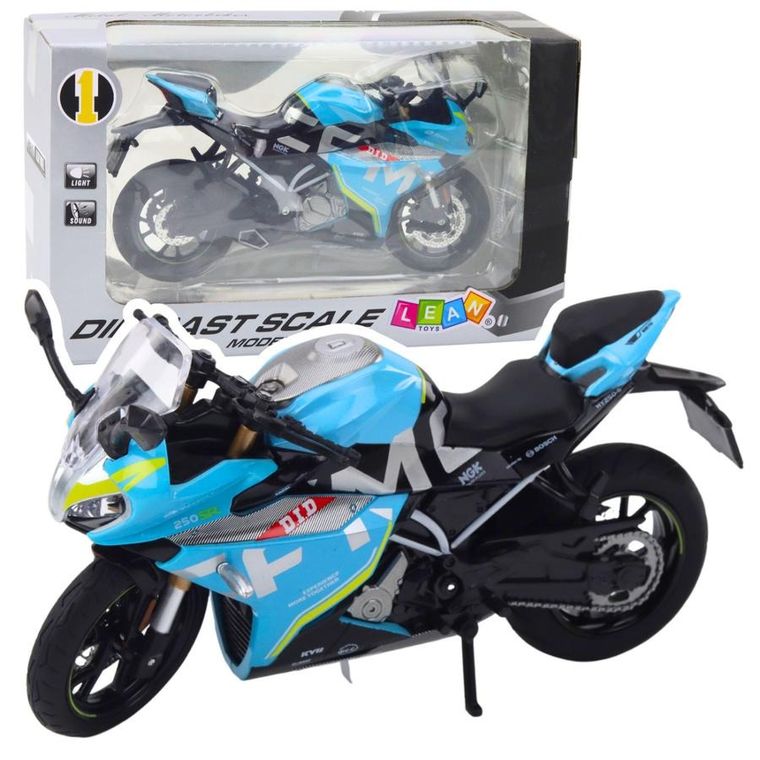 Lean Toys, motocykl, pojazd interaktywny, metalowy, niebieski, 1:12