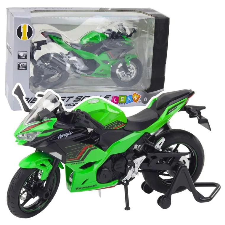 Lean Toys, motocykl, pojazd interaktywny, metalowy, zielony, 1:12