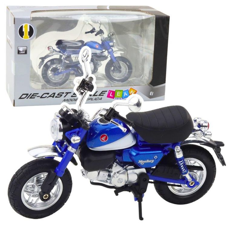 Lean Toys, motocykl retro, pojazd interaktywny, metalowy, niebieski, 1:12