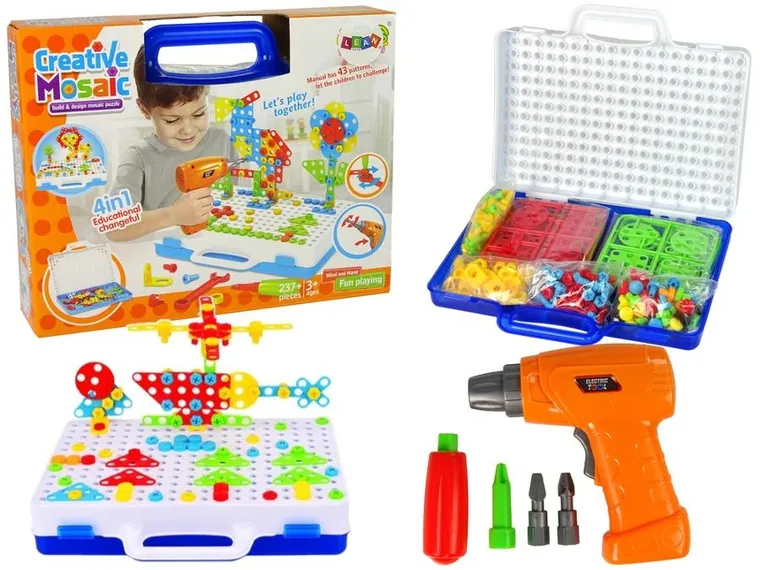 Lean Toys, mozaika z wkrętarka, układanka 4w1, 237 elementów