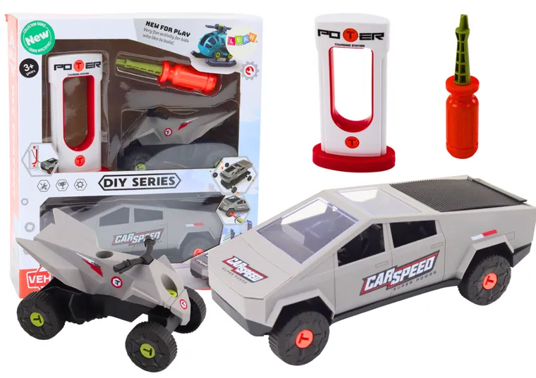 Lean Toys, nowoczesne auto z quadem, pojazd do skręcania, siwy