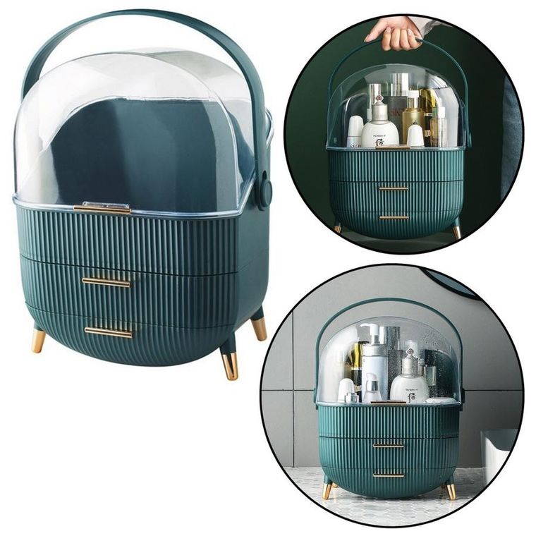 Lean Toys, organizer na kosmetyki, dwie szuflady, zielony