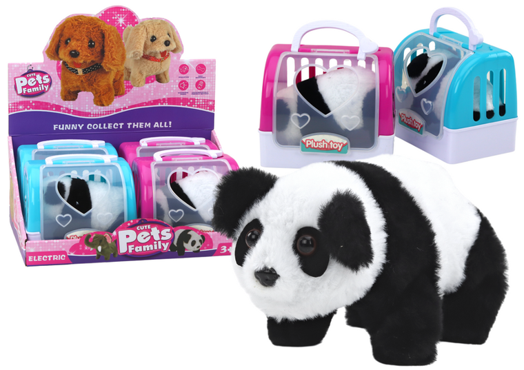 Lean Toys, panda, maskotka interaktywna w transporterze