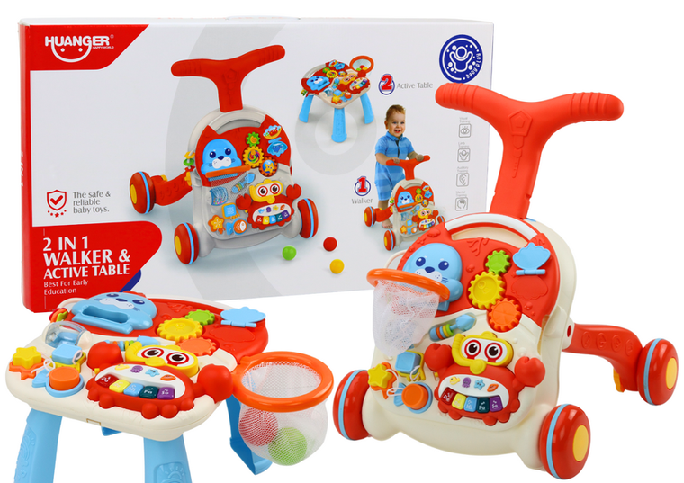 Lean Toys, pchacz stolik edukacyjny interaktywny, 2w1, czerwony