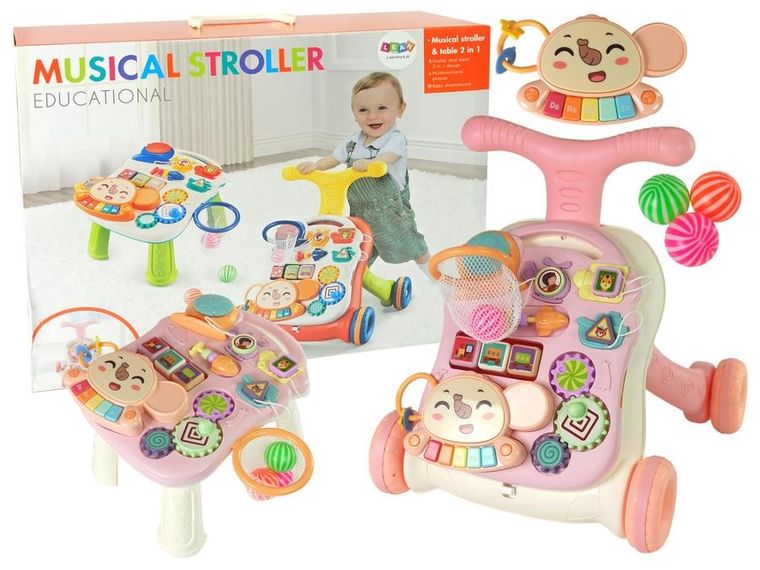 Lean Toys, pchacz, stolik edukacyjny, interaktywny, 2w1, różowy