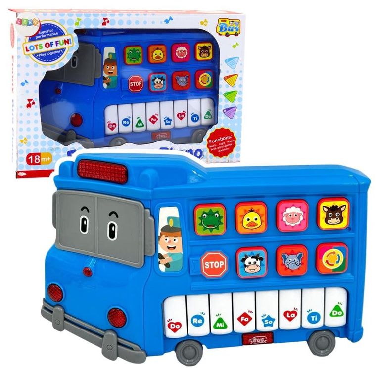 Lean Toys, pianinko edukacyjne, autobus, niebieski