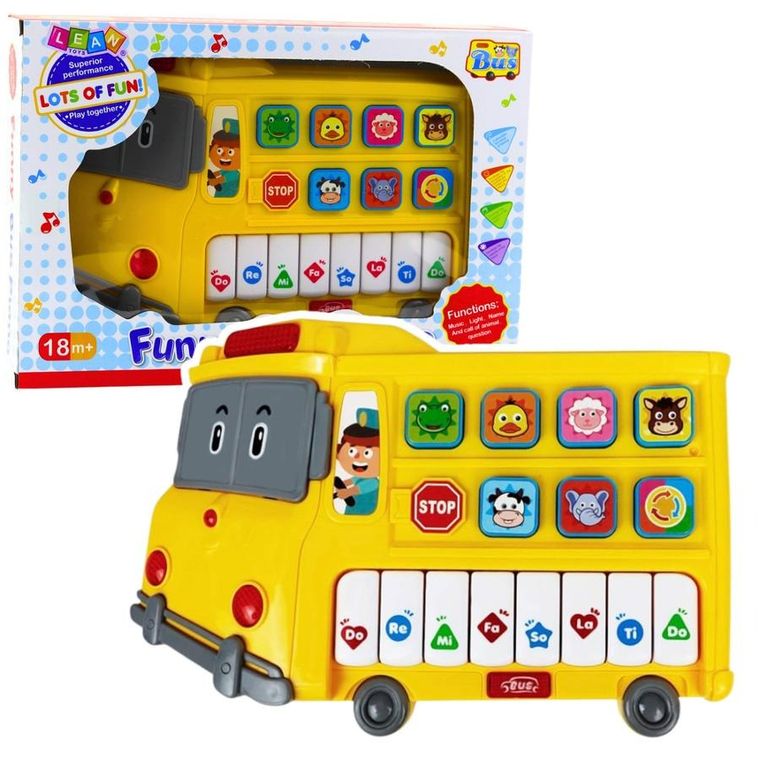 Lean Toys, pianinko edukacyjne, autobus, żółty
