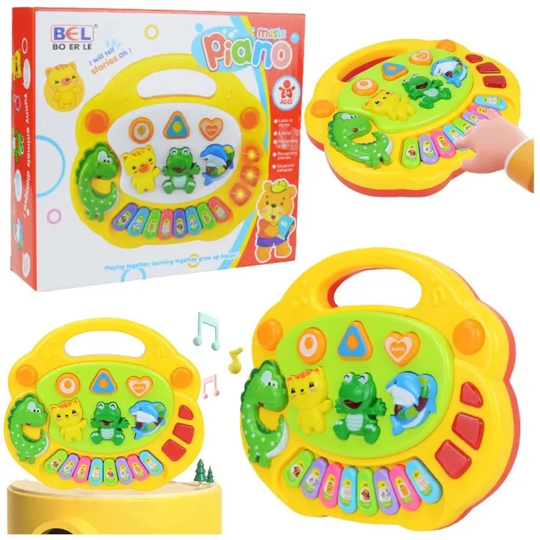 Lean Toys, pianino z uchwytem do przenoszenia, zabawka interaktywna, odgłosy zwierząt