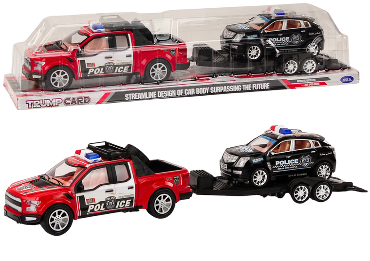 Lean Toys, pick-up, laweta z naczepą, zestaw pojazdów policyjnych