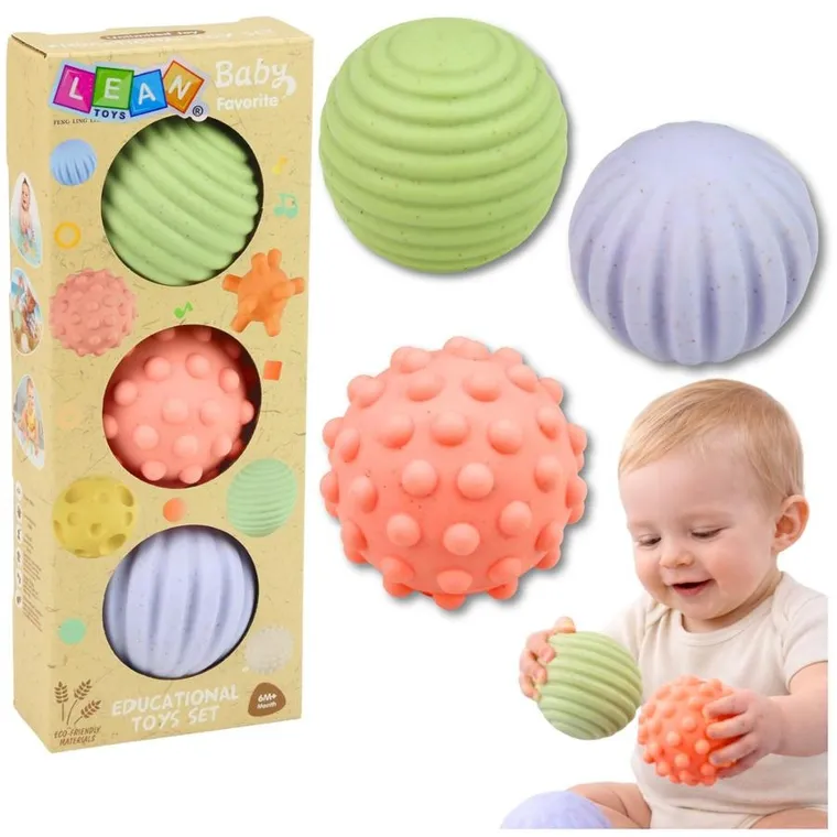 Lean Toys, piłeczki sensoryczne dla niemowląt, pastelowe, 3 szt.
