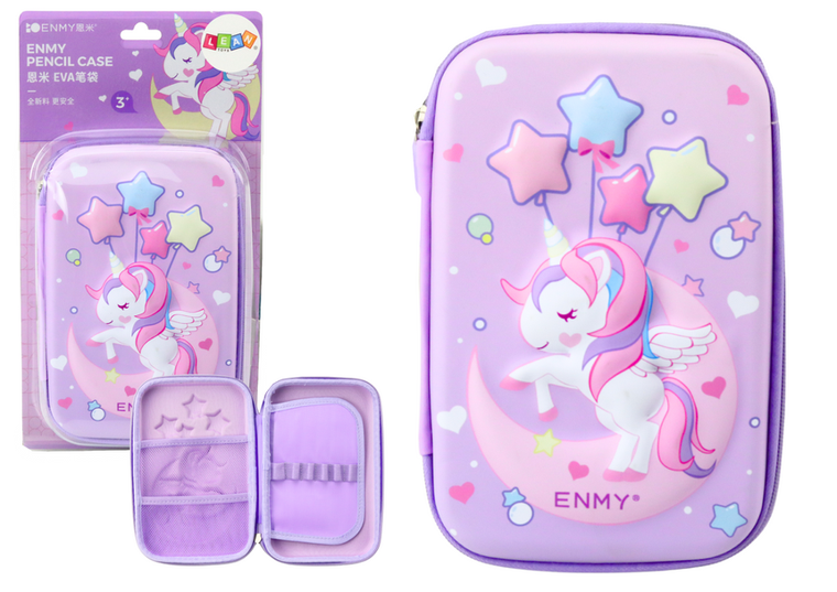 Lean Toys, piórnik rozkładany 3D, jednorożec, fioletowy, 23-15-5 cm