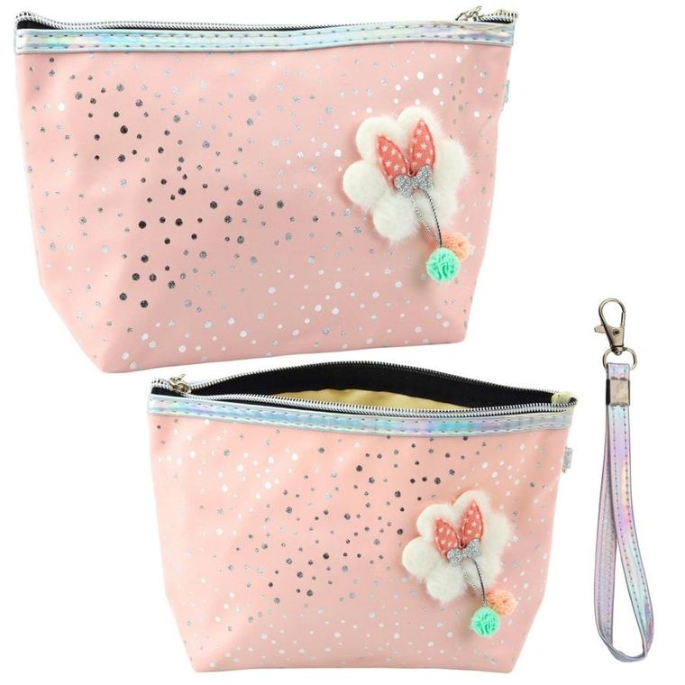 Lean Toys, piórnik saszetka, kokardka, pudrowy róż, 23-16 cm