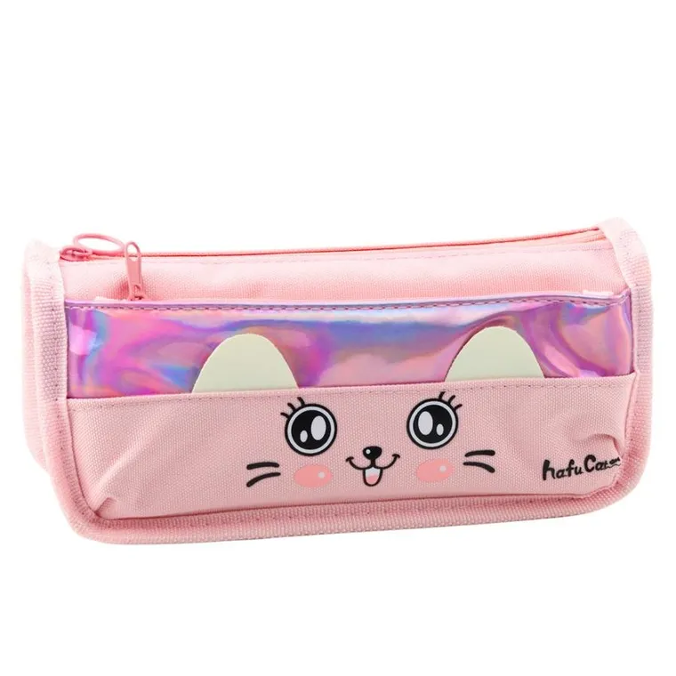 Lean Toys, piórnik saszetka, różowy, Kot, 21,5 cm