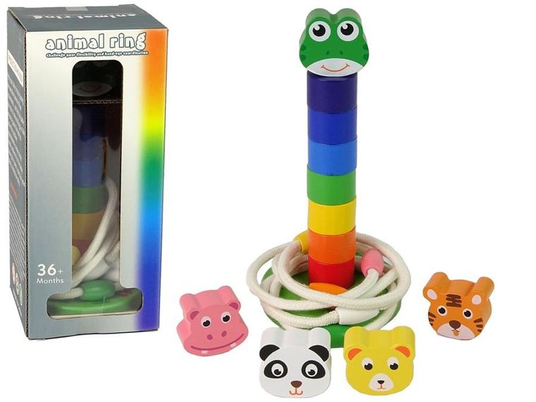 Lean Toys, piramidka drewniana z obręczami, zabwka edukacyjna