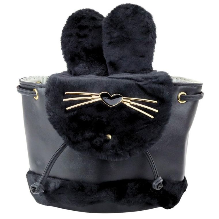 Lean Toys, plecak, pluszowy, uszy, czarny, 22 cm