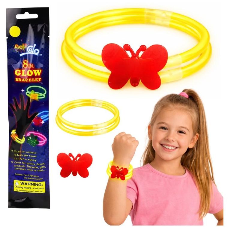 Lean Toys, podwójna bransoletka fluorescencyjna z motylkiem, świecąca w ciemności