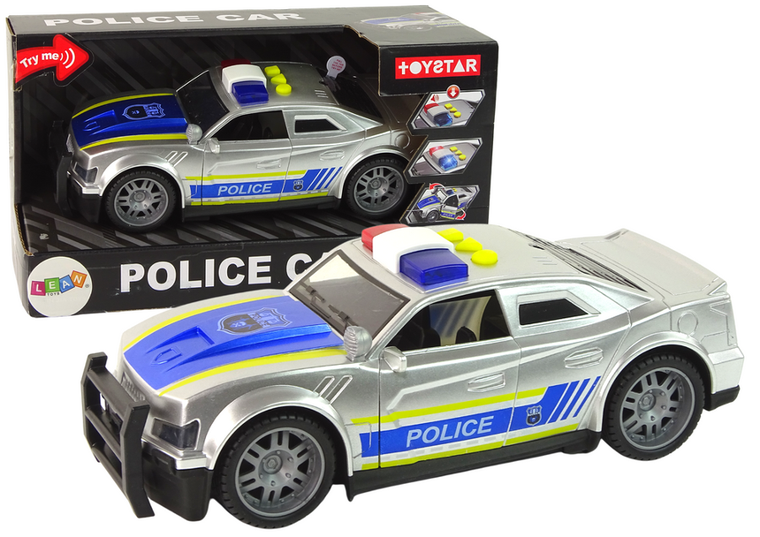 Lean Toys, policja, pojazd interaktywny, 1:14 srebrny
