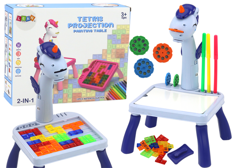 Lean Toys, projektorem do nauki rysowania, 2w1, niebieski jednorożec
