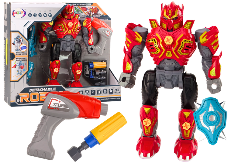 Lean Toys, robot do skręcania, zabawka interaktywna, czerwony