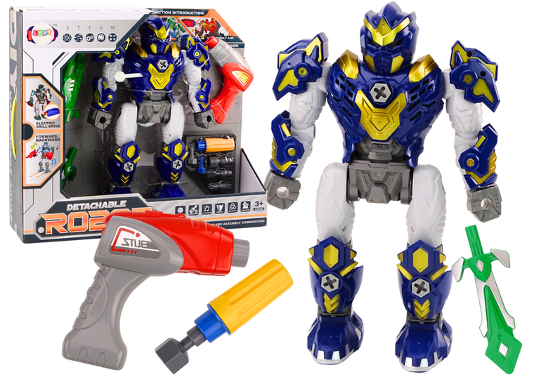 Lean Toys, robot do skręcania, zabawka interaktywna, granatowy