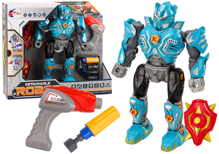 Lean Toys, robot do skręcania, zabawka interaktywna, turkusowy