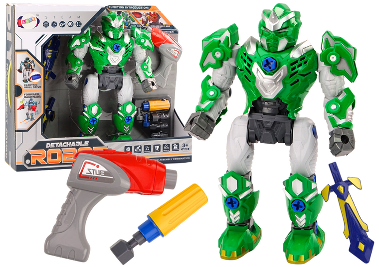 Lean Toys, robot do skręcania, zabawka interaktywna, zielony