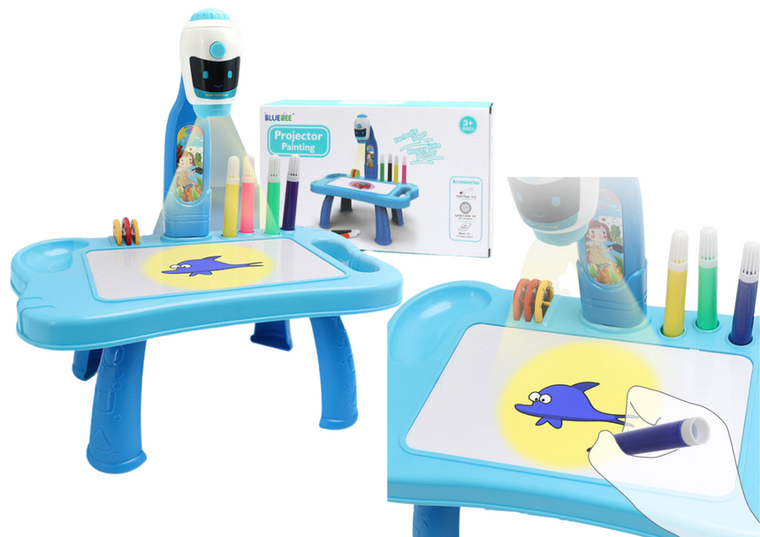 Lean Toys, robot, stolik z projektorem, niebieski