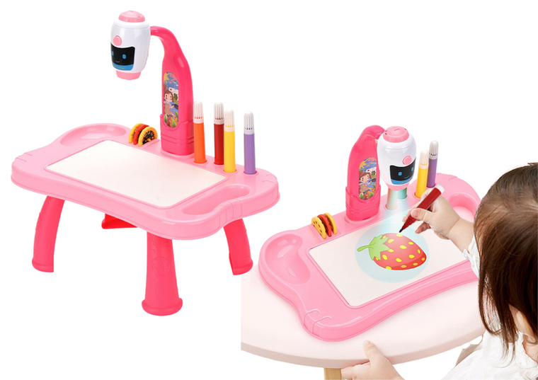 Lean Toys, robot, stolik z projektorem, różowy
