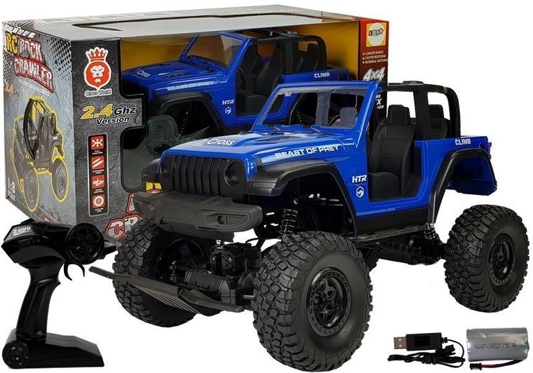Lean Toys, Rock Crawler, auto terenowe, pojazd zdalnie sterowany, 4-4 amortyzatory, niebieski