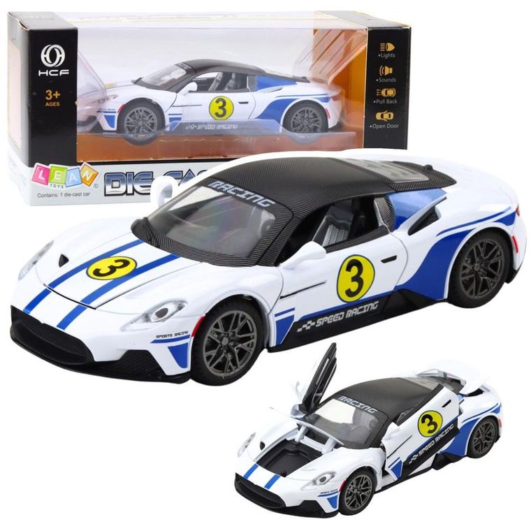 Lean Toys, samochód metalowy sportowy światła dźwięki napęd, biały, 1:22