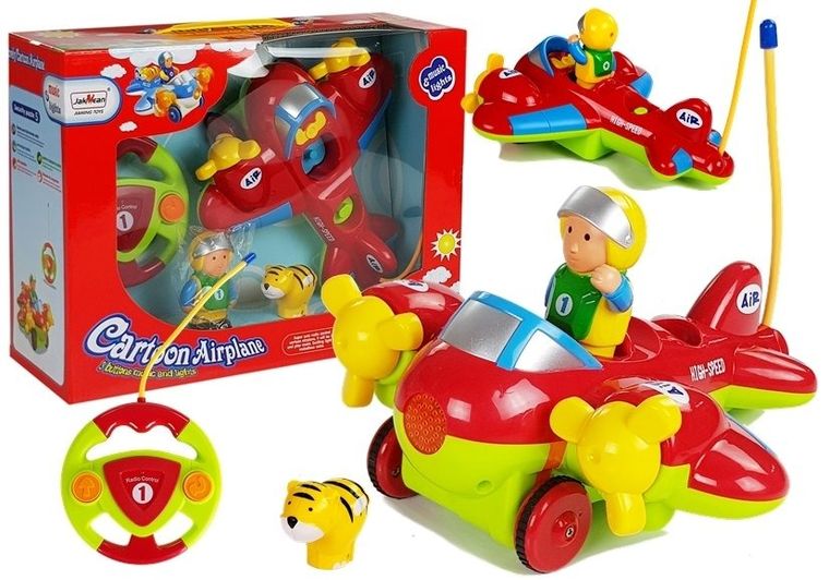 Lean Toys, samolot z pilotem, zdalnie sterowany kierownicą, czerwony