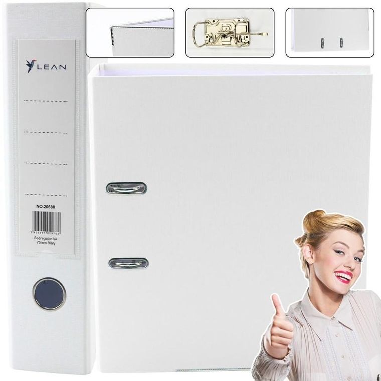 Lean Toys, segregator A4, 75 mm, biały