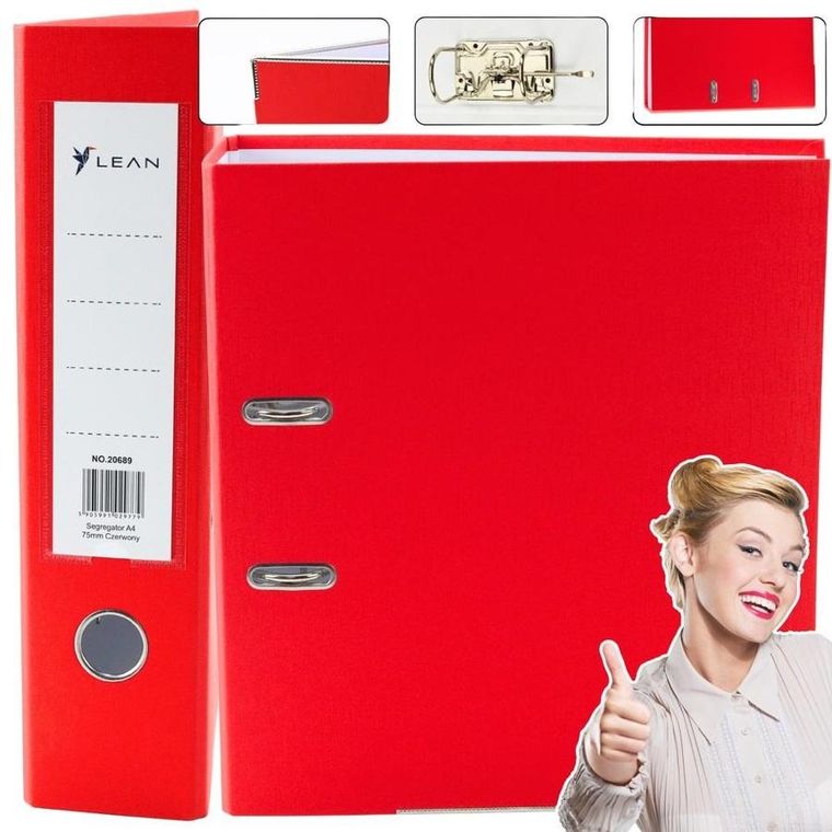 Lean Toys, segregator A4, 75 mm, czerwony