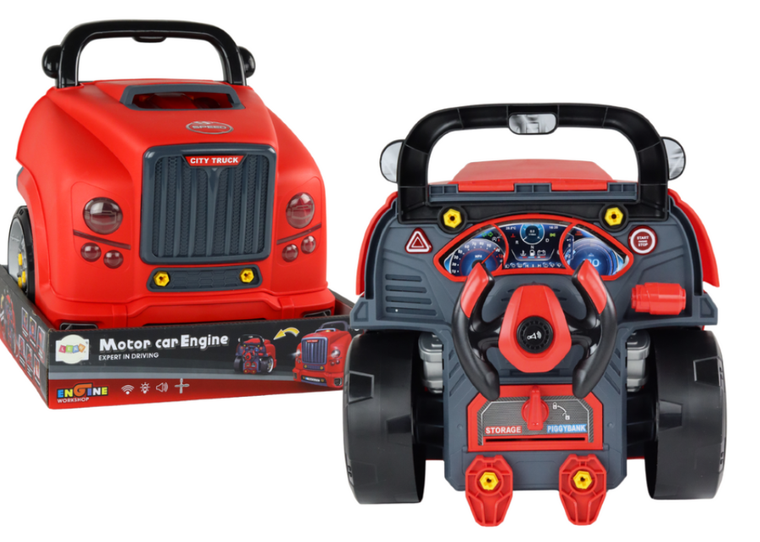 Lean Toys, silnik ciężarówki do rozkręcania, czerwony