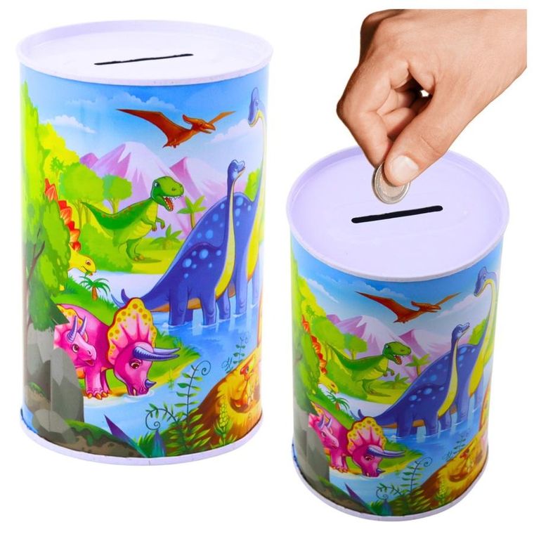 Lean Toys, skarbonka metalowa, dinozaury, kolorowa, 13-8 cm