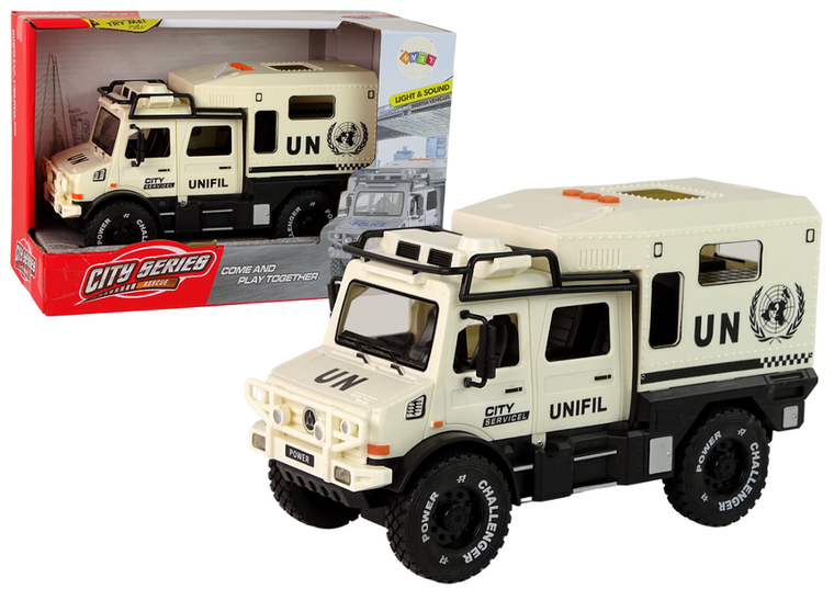 Lean Toys, służba miasta, interaktywny, pojazd terenowy, beżowy