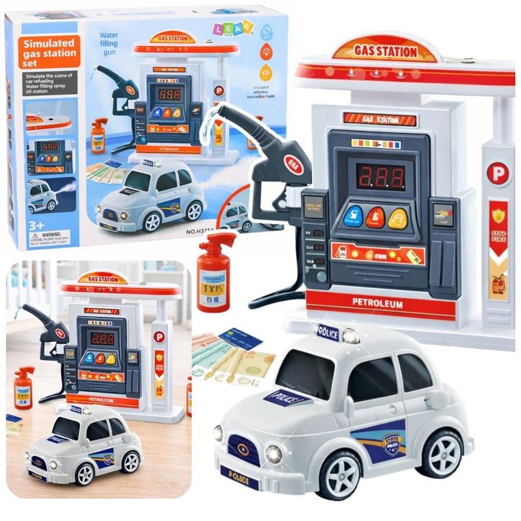 Lean Toys, stacja benzynowa z autkiem, zestaw interaktywny